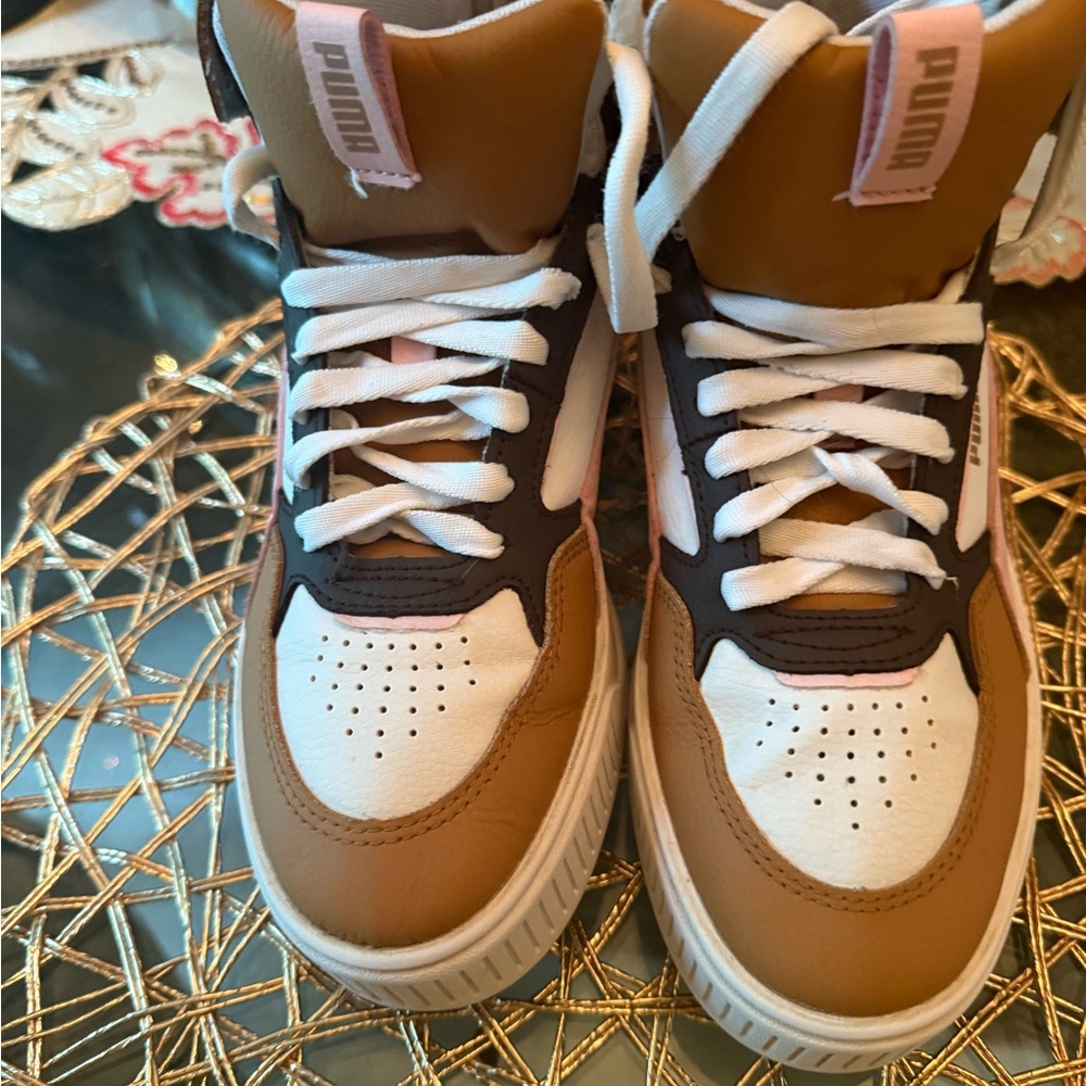 Puma Kids High-Top Sneakers - Brown and White